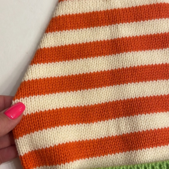 Kids unisex roll down beanie hat stripes w/ Pom Pom orange / cream / green - Picture 5 of 9